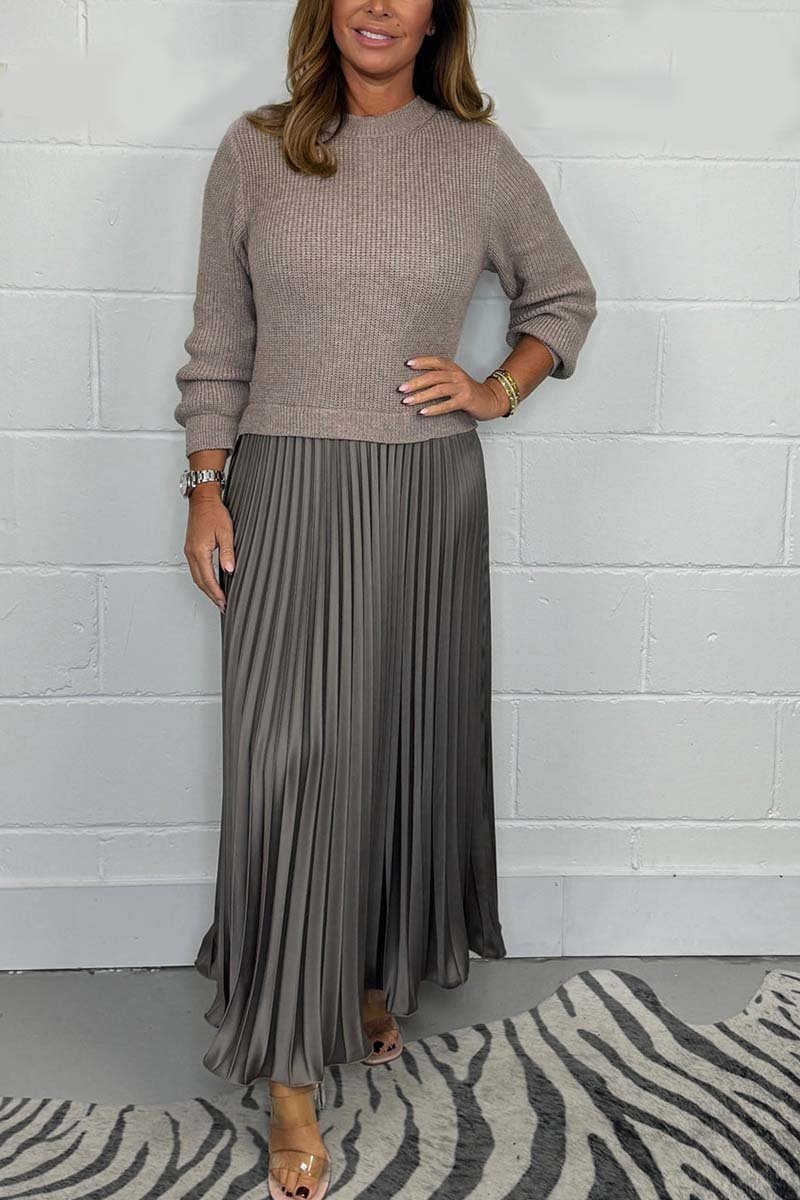 🏆Hot Sale-50% OFF🔥❤️‍🔥Women's Solid Color Long Sleeve Jumper & Pleated Bottom Dress