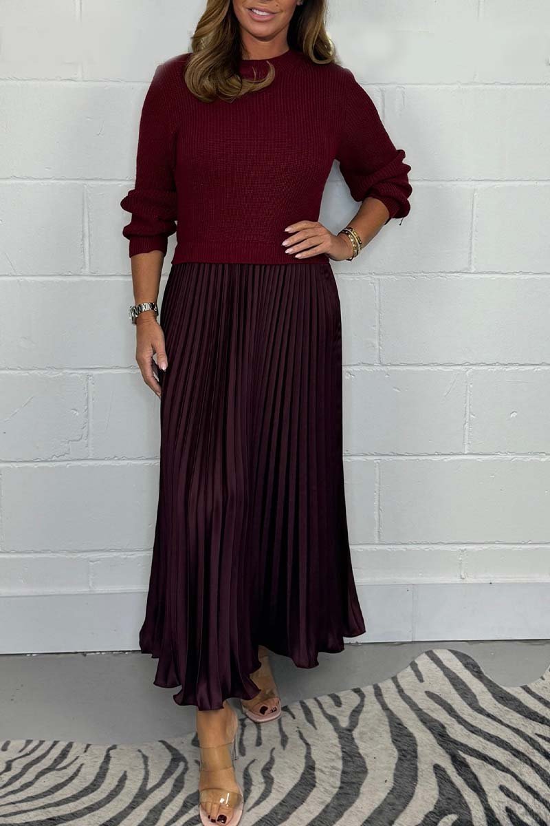 🏆Hot Sale-50% OFF🔥❤️‍🔥Women's Solid Color Long Sleeve Jumper & Pleated Bottom Dress