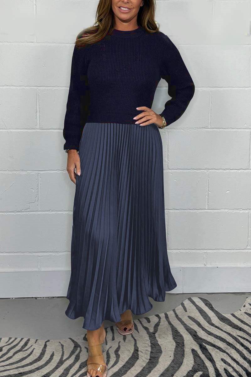 🏆Hot Sale-50% OFF🔥❤️‍🔥Women's Solid Color Long Sleeve Jumper & Pleated Bottom Dress