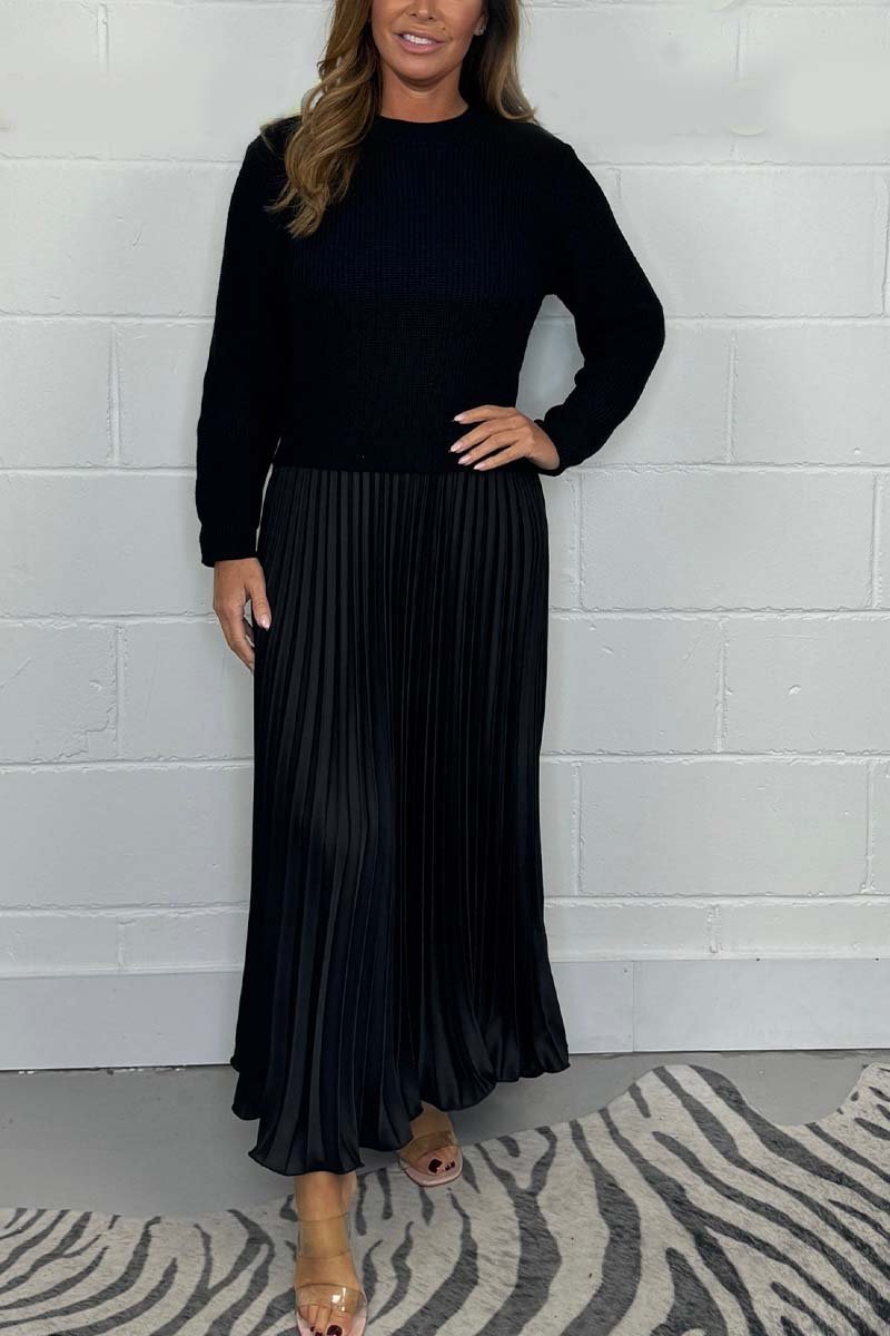 🏆Hot Sale-50% OFF🔥❤️‍🔥Women's Solid Color Long Sleeve Jumper & Pleated Bottom Dress