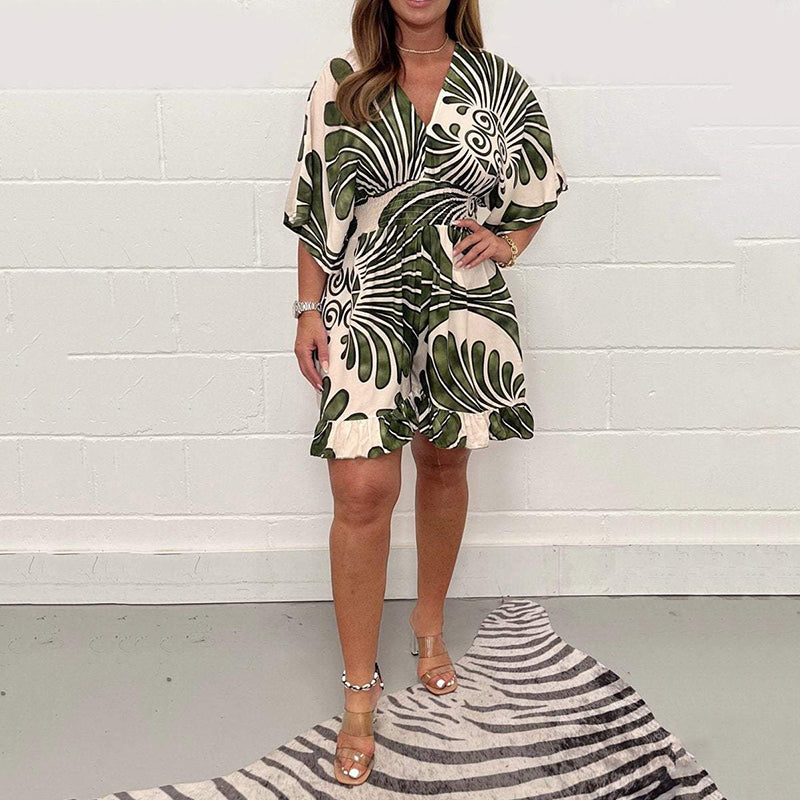 💕New Products for Spring Women's Plant Printed Casual Short Jumpsuit