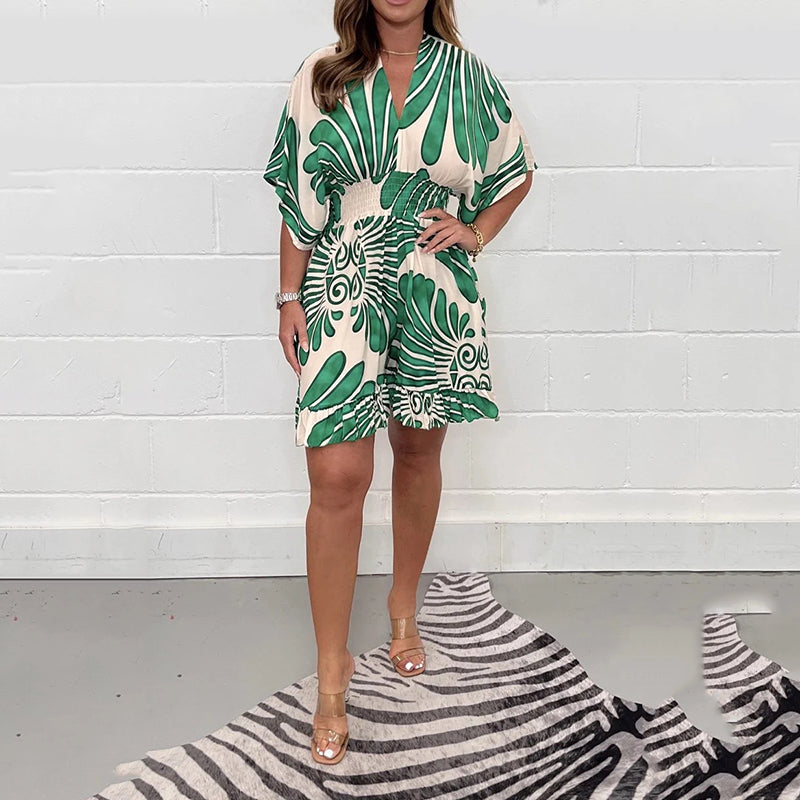 💕New Products for Spring Women's Plant Printed Casual Short Jumpsuit