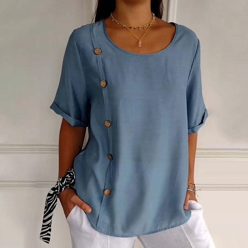🔥Hot Sale 50% OFF💝Women's Crew Neck Side Button Blouse