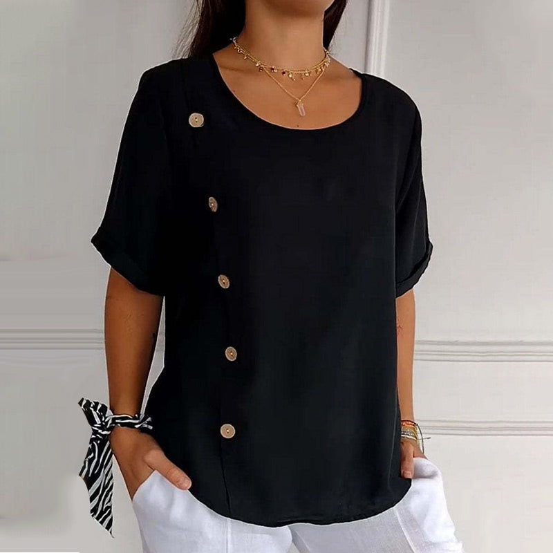 🔥Hot Sale 50% OFF💝Women's Crew Neck Side Button Blouse