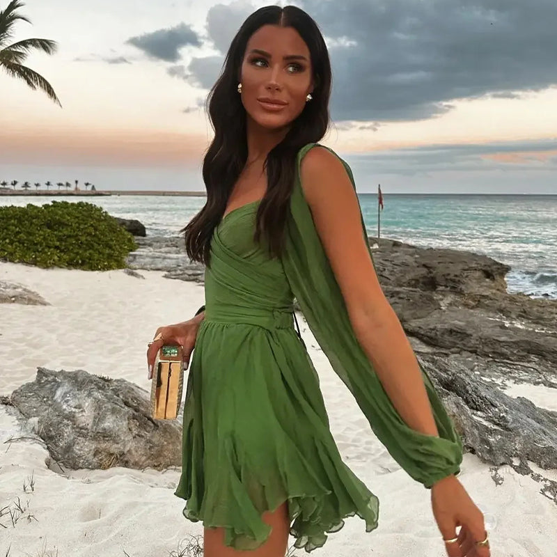 🦋Elegant lantern sleeves, V-neck off shoulder design, showcasing feminine charm✈️ free shipping