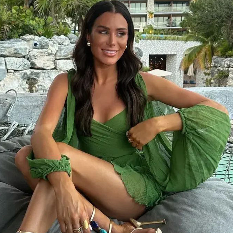 🦋Elegant lantern sleeves, V-neck off shoulder design, showcasing feminine charm✈️ free shipping