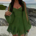 🦋Elegant lantern sleeves, V-neck off shoulder design, showcasing feminine charm✈️ free shipping