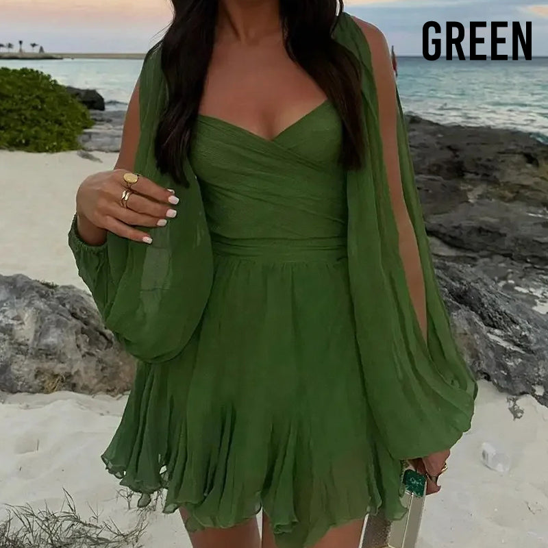 🦋Elegant lantern sleeves, V-neck off shoulder design, showcasing feminine charm✈️ free shipping