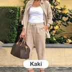 Women's cotton linen long sleeve blouse and pants set