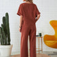 Solid Color Casual Top & Drawstring Pants 2-Piece Set