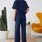 Solid Color Casual Top & Drawstring Pants 2-Piece Set