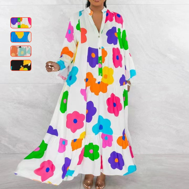 🌸Flower skirt-46% OFF🌸Retro Loose Long-Sleeved Pleated Long Dress