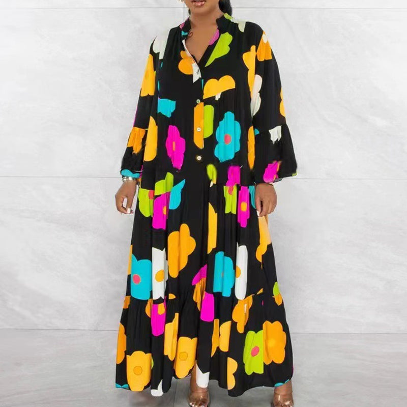 🌸Flower skirt-46% OFF🌸Retro Loose Long-Sleeved Pleated Long Dress