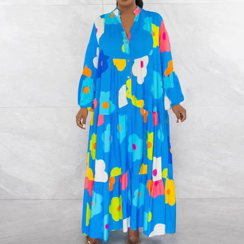 🌸Flower skirt-46% OFF🌸Retro Loose Long-Sleeved Pleated Long Dress