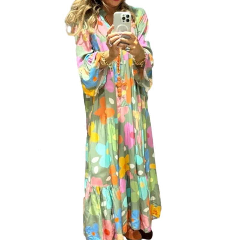 🌸Flower skirt-46% OFF🌸Retro Loose Long-Sleeved Pleated Long Dress