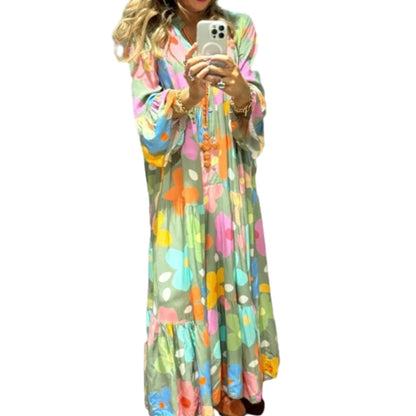 🌸Flower skirt-46% OFF🌸Retro Loose Long-Sleeved Pleated Long Dress