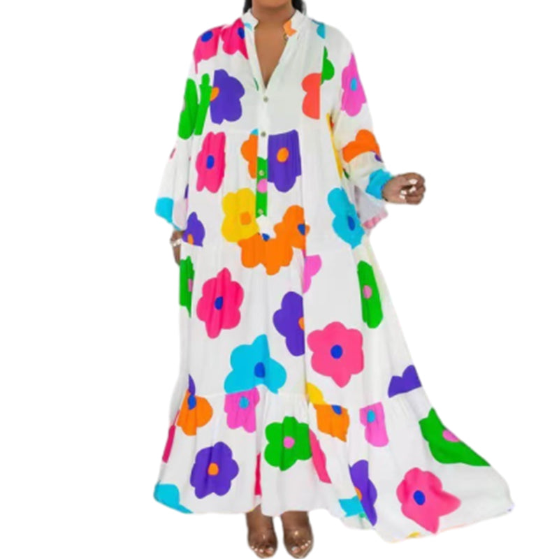 🌸Flower skirt-46% OFF🌸Retro Loose Long-Sleeved Pleated Long Dress