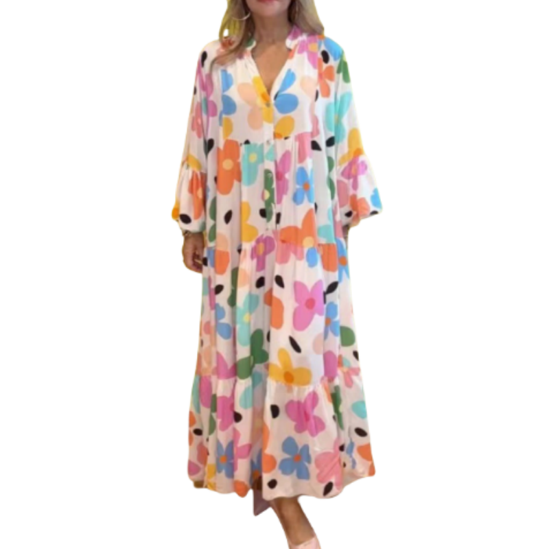 🌸Flower skirt-46% OFF🌸Retro Loose Long-Sleeved Pleated Long Dress