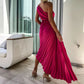 💕 Classy & Comfortable:Asymmetrical Pleated Dress with Slant Neckline