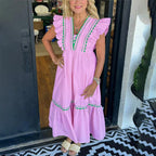 Women's Casual Patchwork Ruffled Dress
