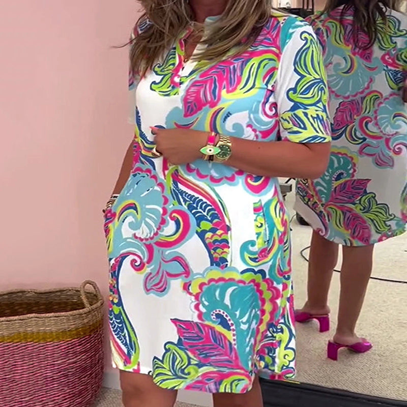 🌷Limited Time Offer 50% OFF💞Women Colorful Printed V-Neck Dress