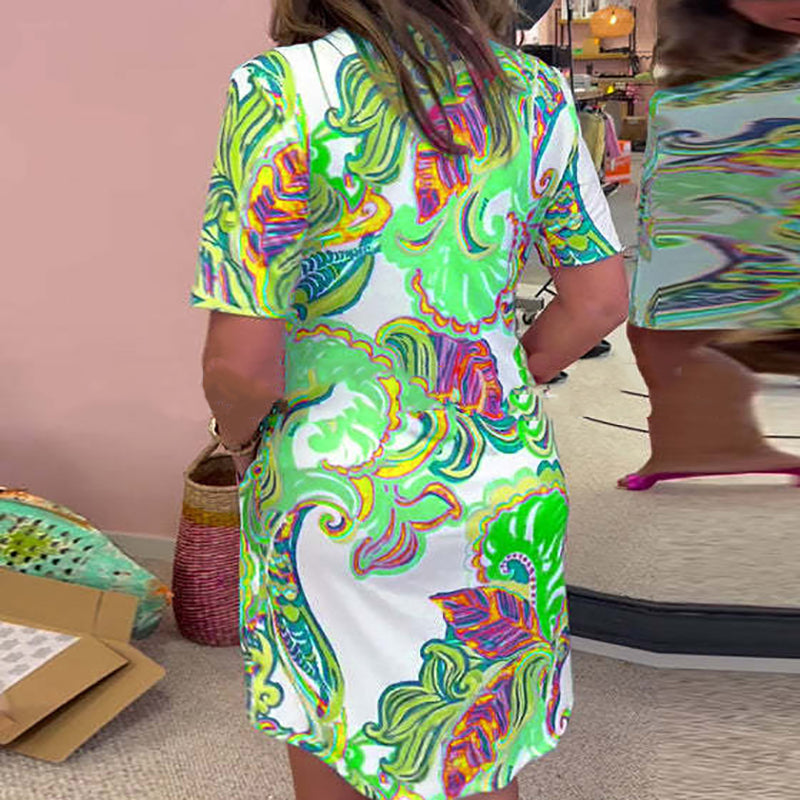 🌷Limited Time Offer 50% OFF💞Women Colorful Printed V-Neck Dress