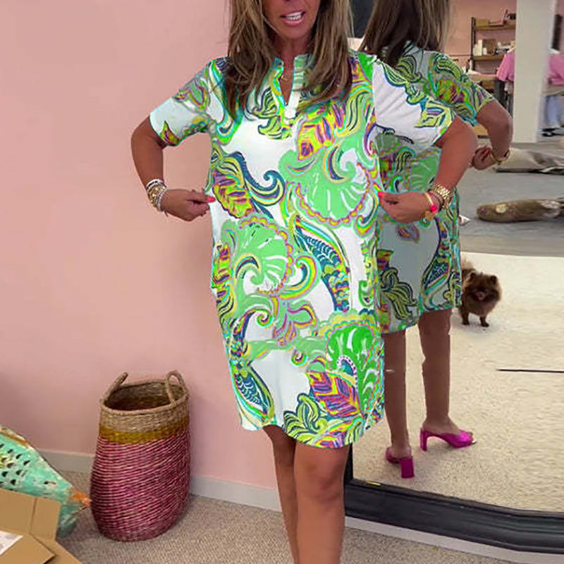 🌷Limited Time Offer 50% OFF💞Women Colorful Printed V-Neck Dress