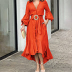 🌸Limit Time 70% OFF 💕Women's V-Neck Waisted Dress with Irregular Hem