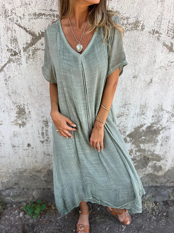 🔥Hot Sale 49% OFF🔥Women's Loose V-neck Cotton Linen Dress