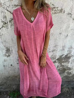 🔥Hot Sale 49% OFF🔥Women's Loose V-neck Cotton Linen Dress