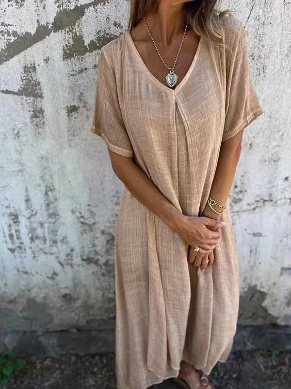 🔥Hot Sale 49% OFF🔥Women's Loose V-neck Cotton Linen Dress