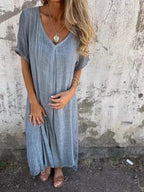 🔥Hot Sale 49% OFF🔥Women's Loose V-neck Cotton Linen Dress