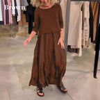 Solid Round-Neck Top Slip Dress 2-Piece Set