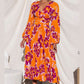 V-Neck Floral Print Pleated Long Sleeve Maxi Dress