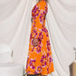 V-Neck Floral Print Pleated Long Sleeve Maxi Dress