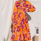 V-Neck Floral Print Pleated Long Sleeve Maxi Dress