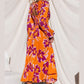 V-Neck Floral Print Pleated Long Sleeve Maxi Dress