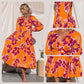V-Neck Floral Print Pleated Long Sleeve Maxi Dress