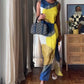 Women’s Elegant Abstract Watercolor Cutout Dress