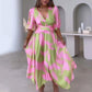 Elegant Color-Blocking V-Neck Waist-Cinching Dress