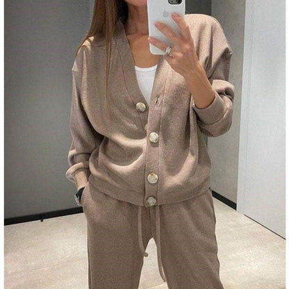 🎁fall and winter essentials🎁Women's Knitted Buttoned Jacket and Pants Two-piece Set