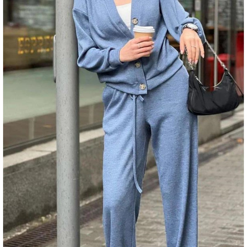 🎁fall and winter essentials🎁Women's Knitted Buttoned Jacket and Pants Two-piece Set