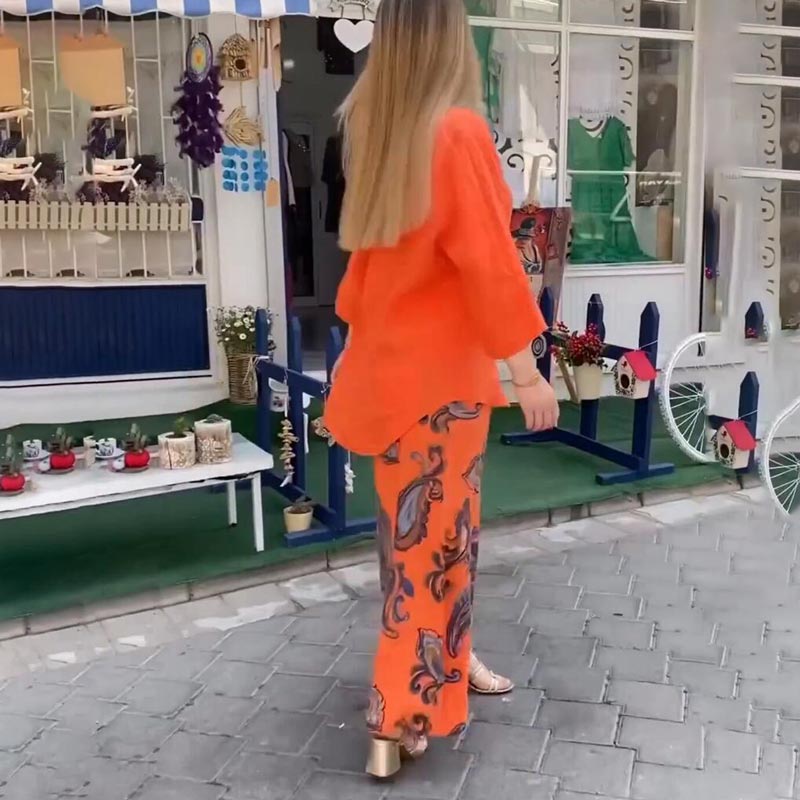 🔥Limited Time 50% OFF🔥Women’s Casual Printed Long-sleeve Blouse and Wide-leg Pants 2-piece Set