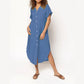 Women's Casual Loose Rolled Up Sleeve Button Down Shirt Dress