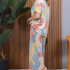 Contrast Color V-Neck Top & Pants Set