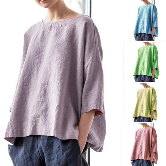 💥Autumn Sale 49% Off💥Women's Round-Neck Cotton and Linen Loose Top