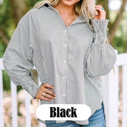 Women's Striped Shirt with Elastic Sleeves