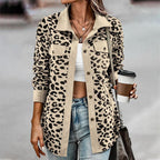 Women's Leopard Print Button Long-sleeve Jacket