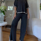 Round Neck Short-sleeved Top Pants Splicing Two-piece Suit
