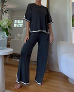 Round Neck Short-sleeved Top Pants Splicing Two-piece Suit
